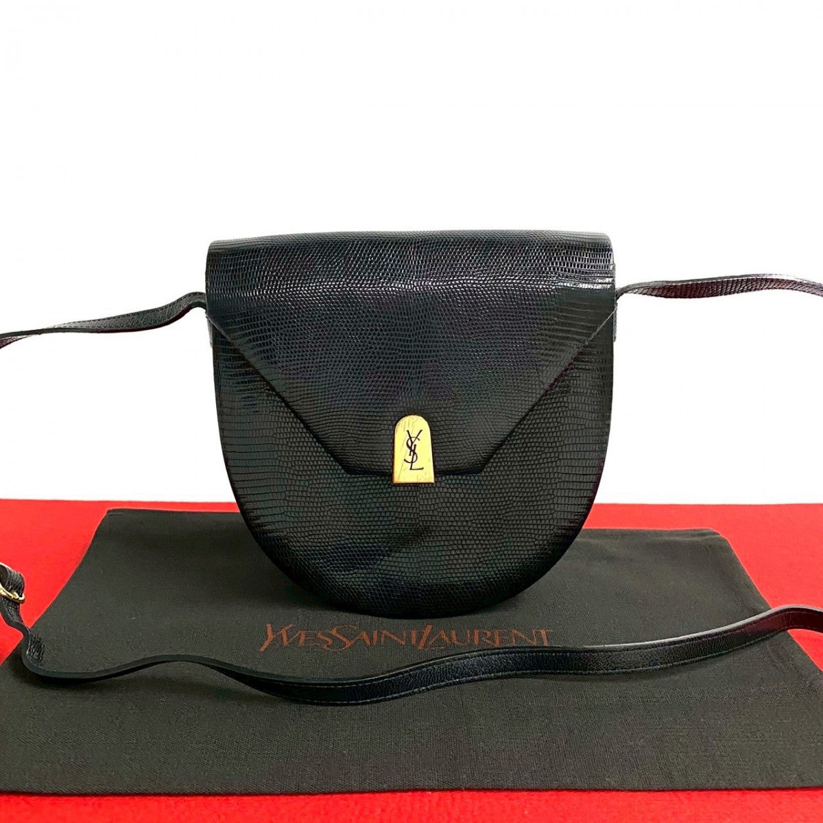 YVES SAINT LAURENT Shoulder Bag leather black YSL logo Women