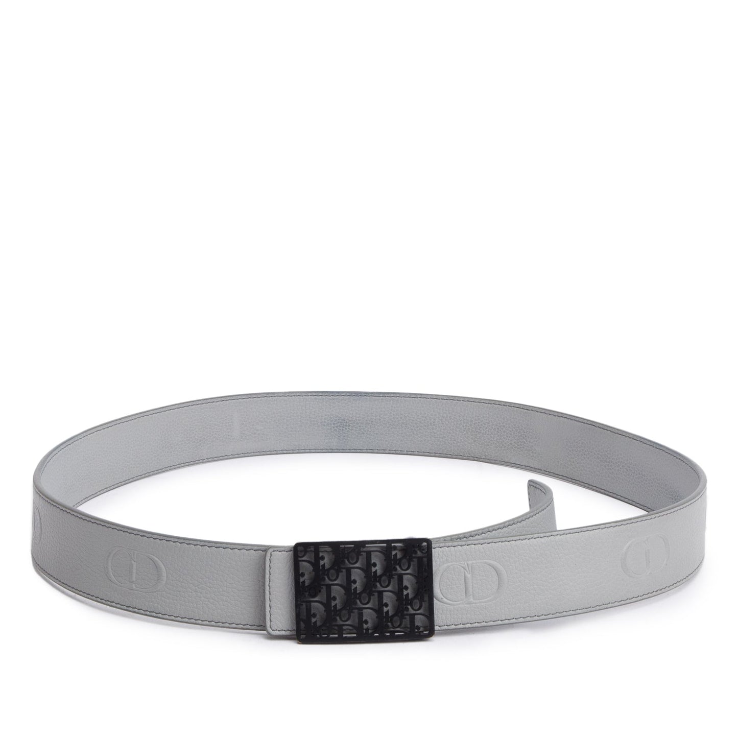 Christian Dior 2023 Gray Calf Leather Oblique Cosmo Buckle Reversible Belt, 105 42