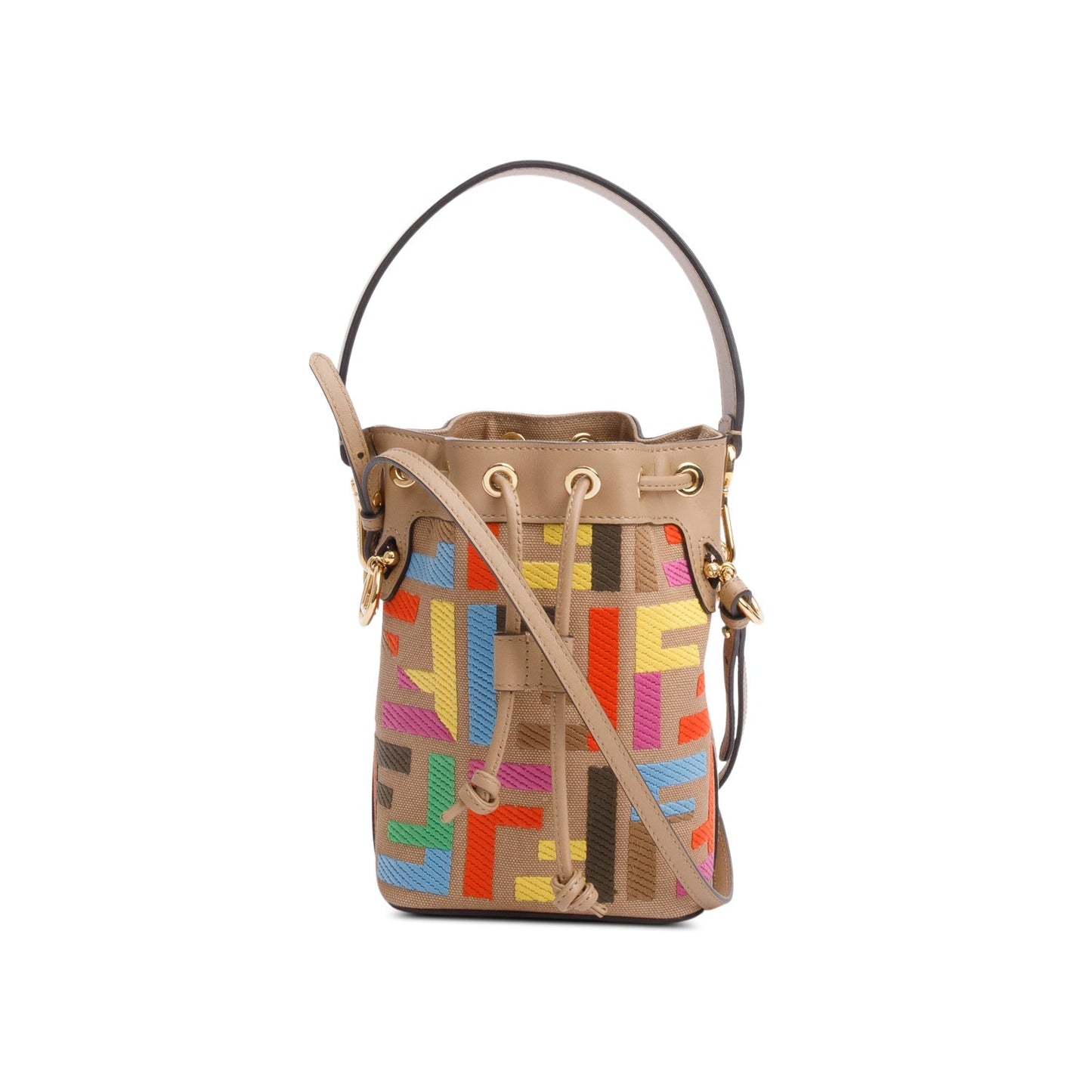 Fendi Beige/Multicolor FF Embroidered Canvas F is Fendi Mini Mon Tresor Bucket Bag
