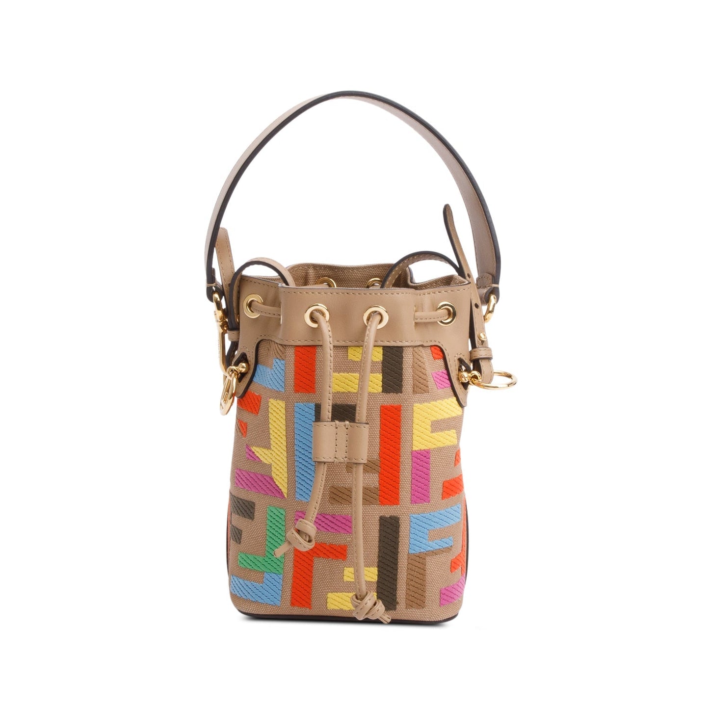 Fendi Beige/Multicolor FF Embroidered Canvas F is Fendi Mini Mon Tresor Bucket Bag