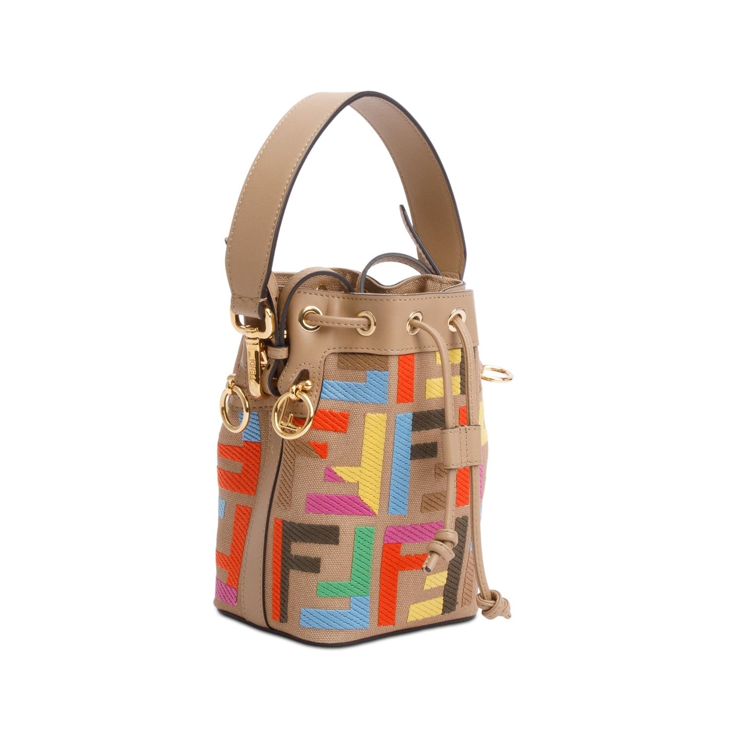 Fendi Beige/Multicolor FF Embroidered Canvas F is Fendi Mini Mon Tresor Bucket Bag