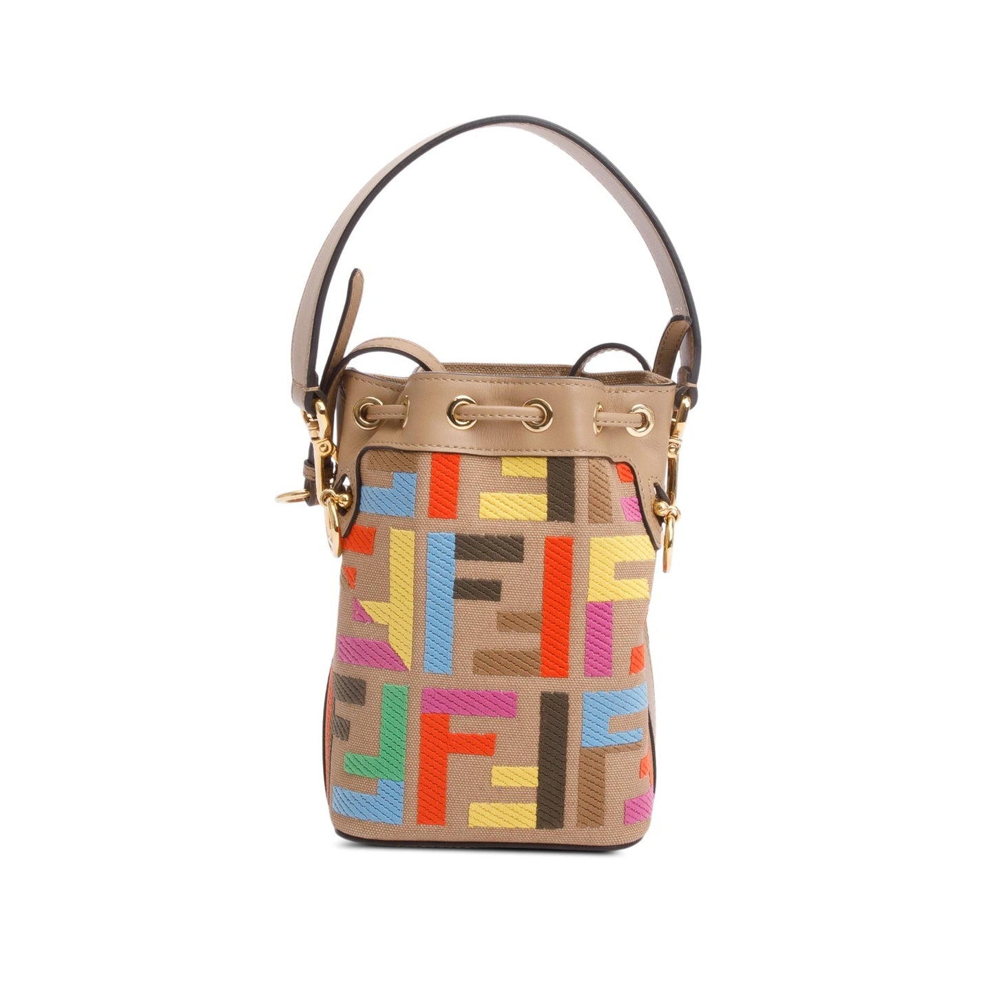Fendi Beige/Multicolor FF Embroidered Canvas F is Fendi Mini Mon Tresor Bucket Bag