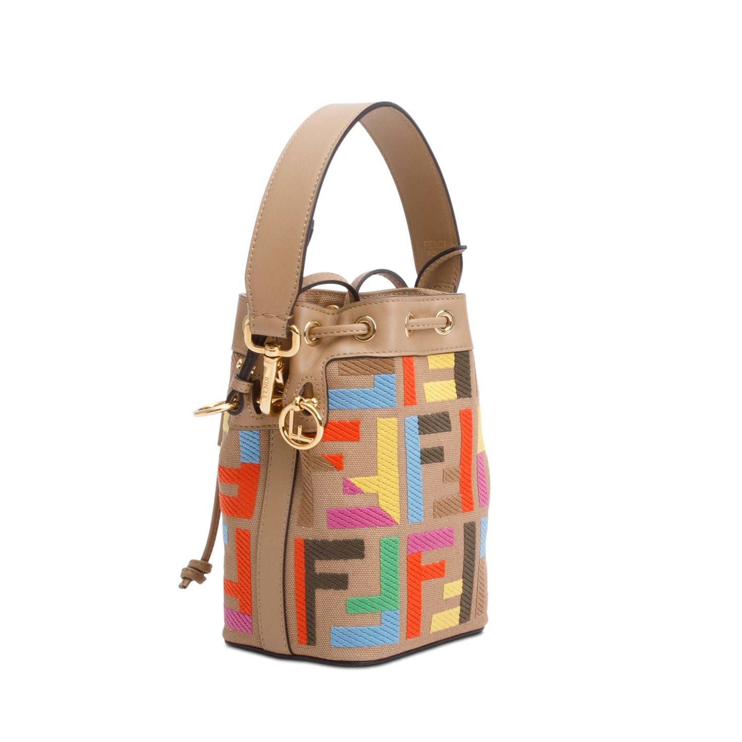 Fendi Beige/Multicolor FF Embroidered Canvas F is Fendi Mini Mon Tresor Bucket Bag