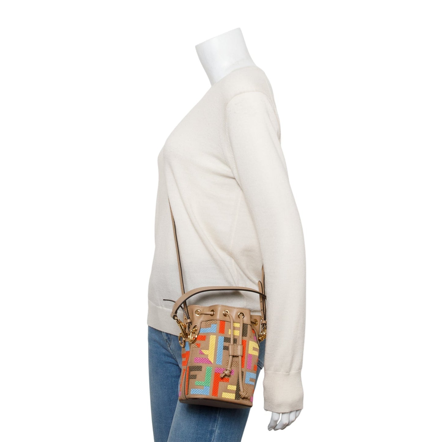 Fendi Beige/Multicolor FF Embroidered Canvas F is Fendi Mini Mon Tresor Bucket Bag