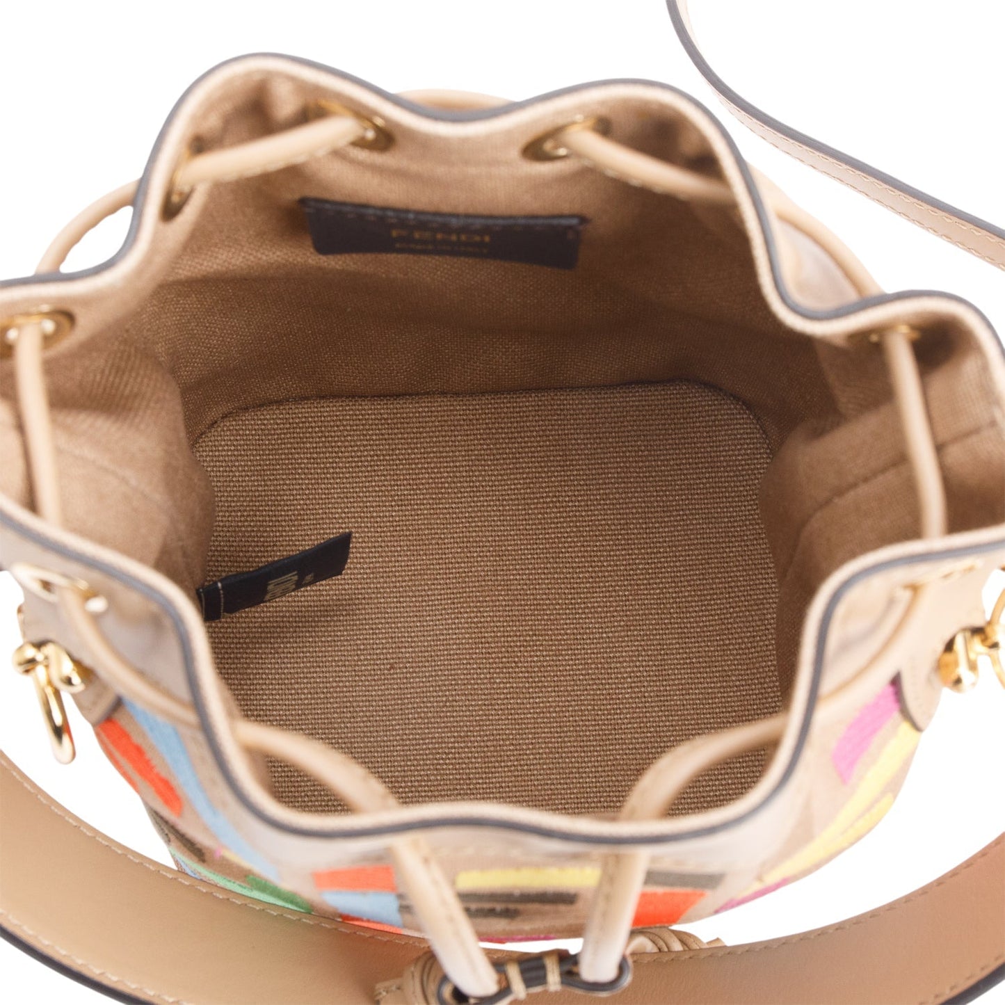 Fendi Beige/Multicolor FF Embroidered Canvas F is Fendi Mini Mon Tresor Bucket Bag