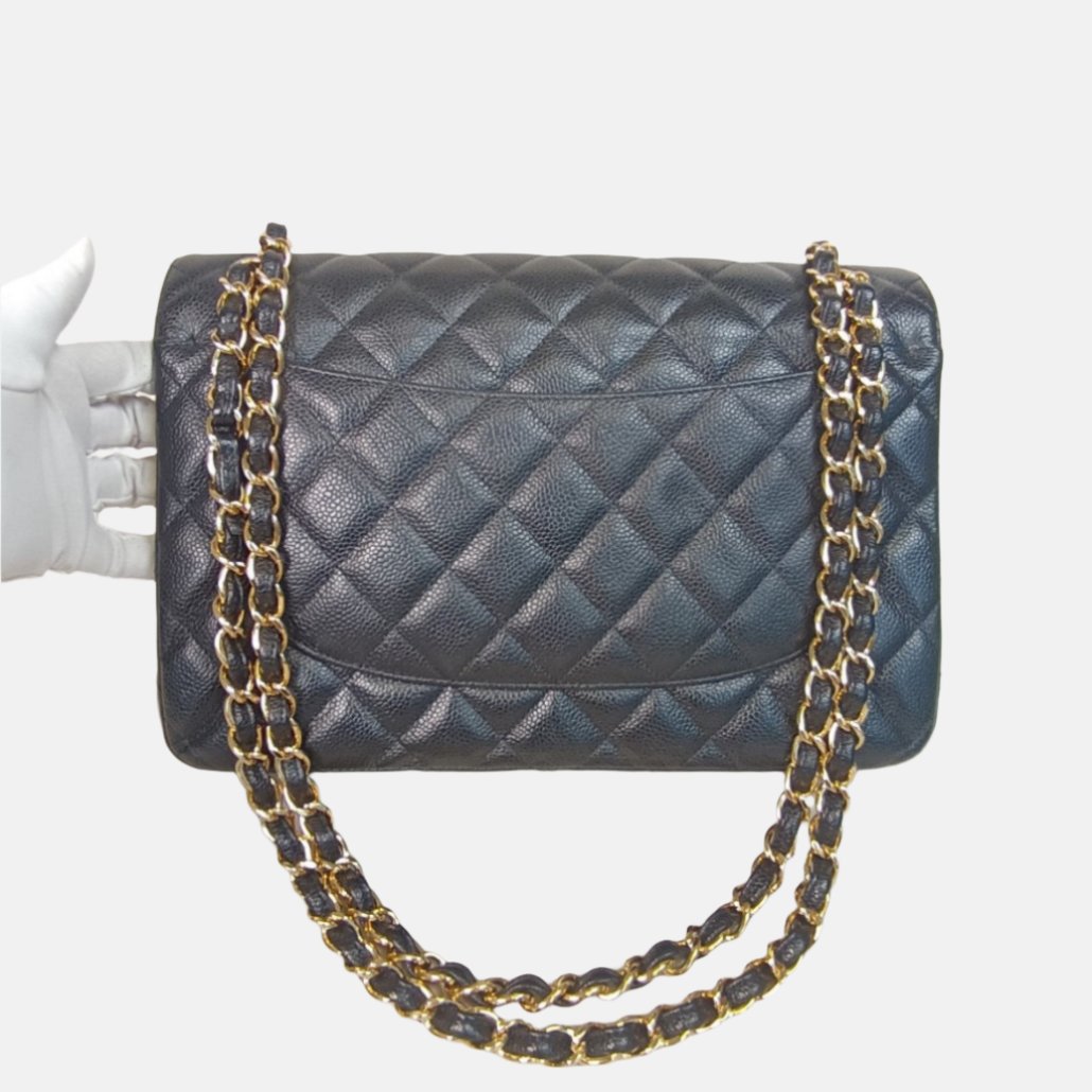 Chanel Classic Flap Jumbo Black Caviar Leather Double Flap with Gold Hardware, 2012