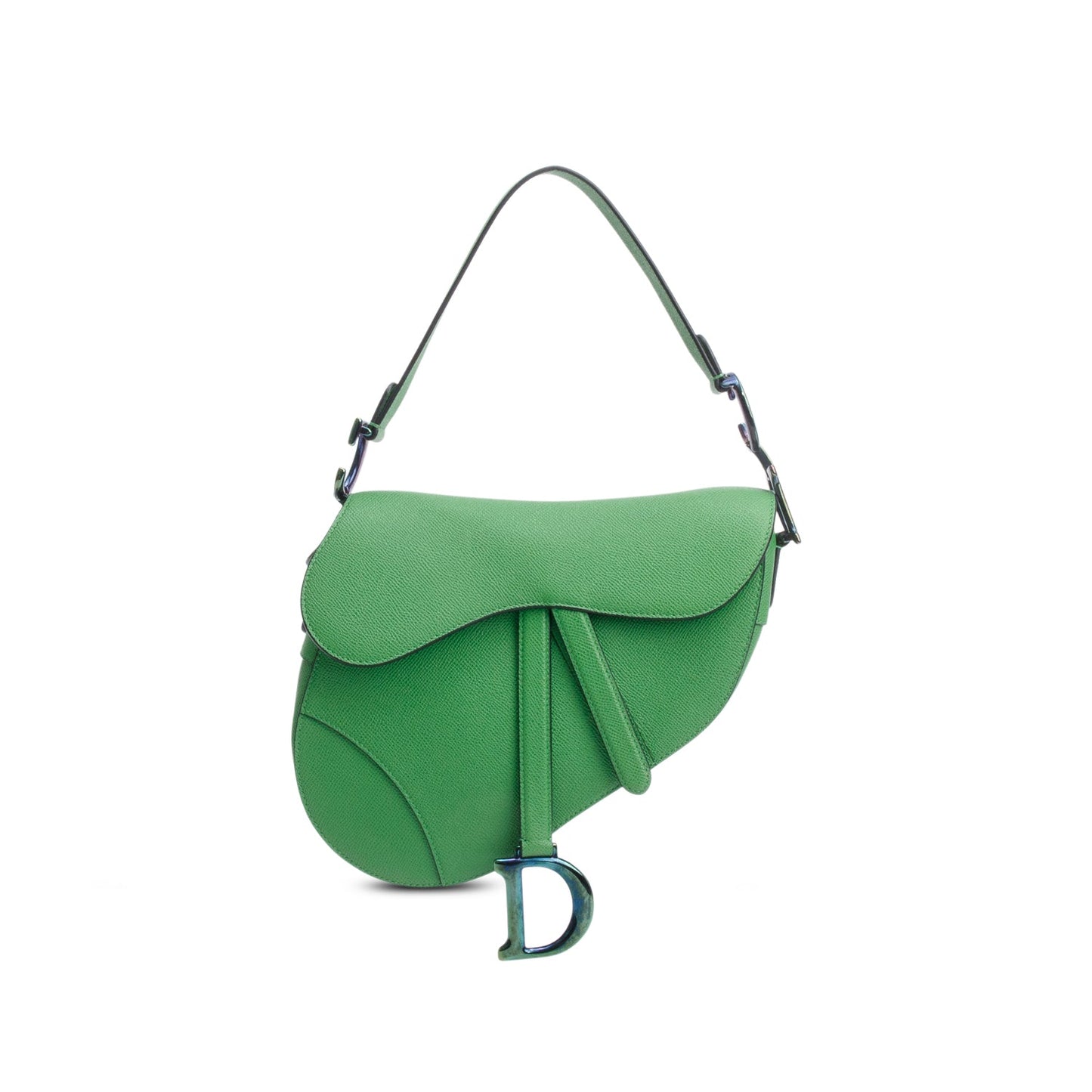 Christian Dior 2021 Green Grained Calfskin Leather Medium Saddle Bag