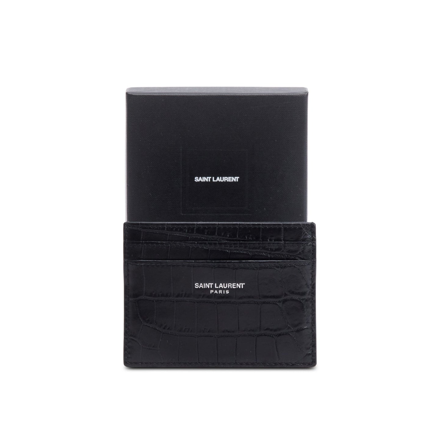 Saint Laurent Black Crocodile Embossed Leather Paris Card Case