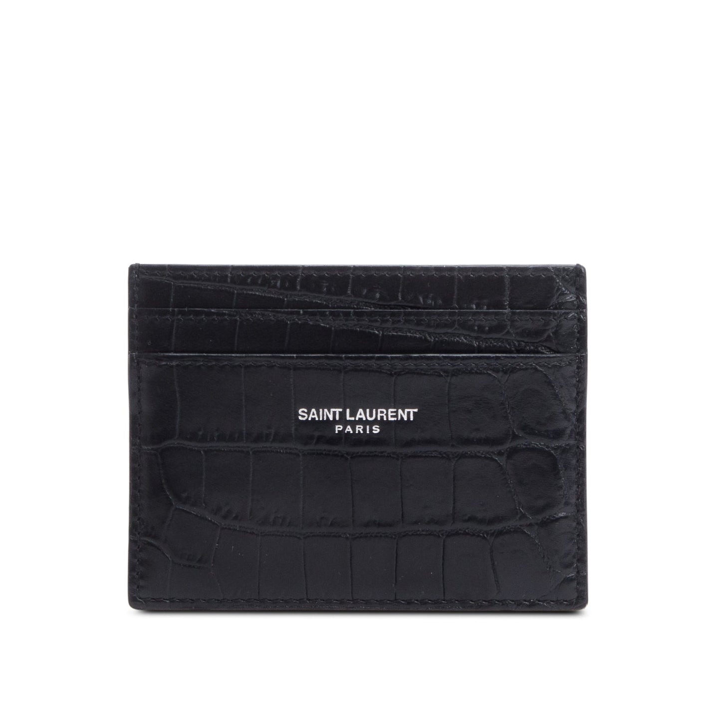 Saint Laurent Black Crocodile Embossed Leather Paris Card Case