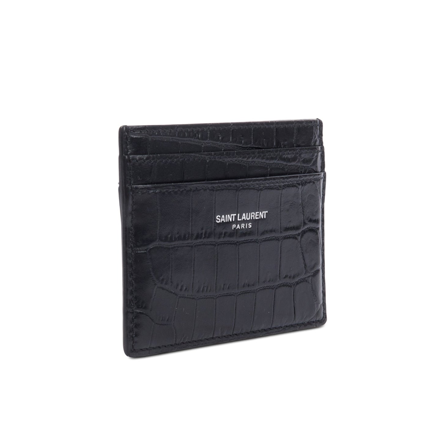 Saint Laurent Black Crocodile Embossed Leather Paris Card Case