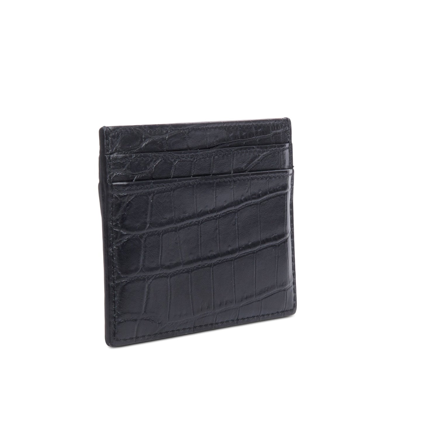 Saint Laurent Black Crocodile Embossed Leather Paris Card Case