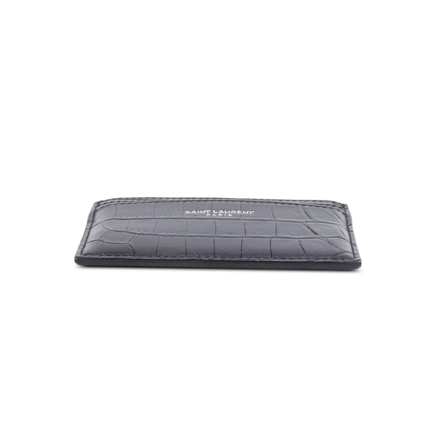 Saint Laurent Black Crocodile Embossed Leather Paris Card Case