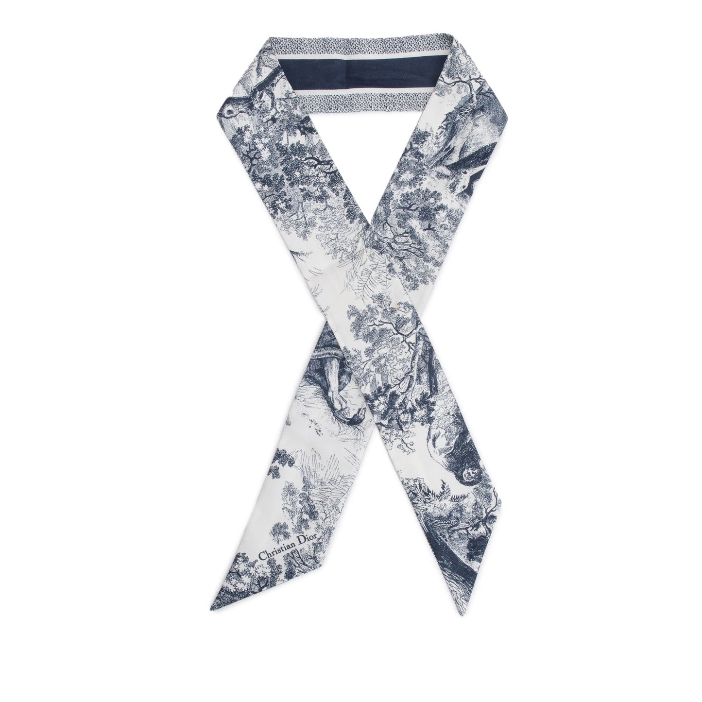 Christian Dior White and Navy Toile De Jouy Sauvage Mitzah Silk Twilly