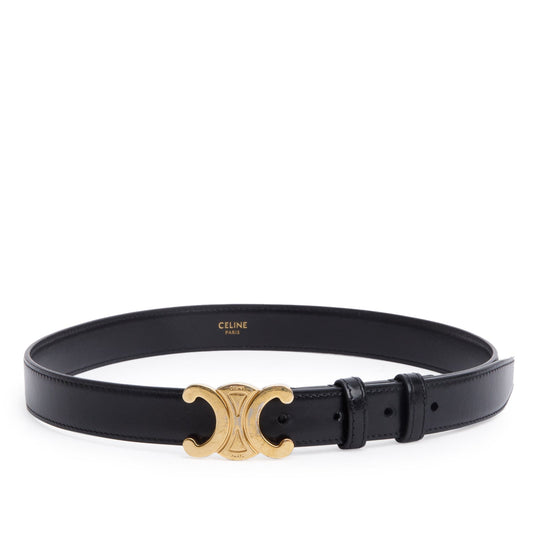 Celine 2022 Black Taurillon Leather Medium Triomphe 25 MM Belt, Size 75