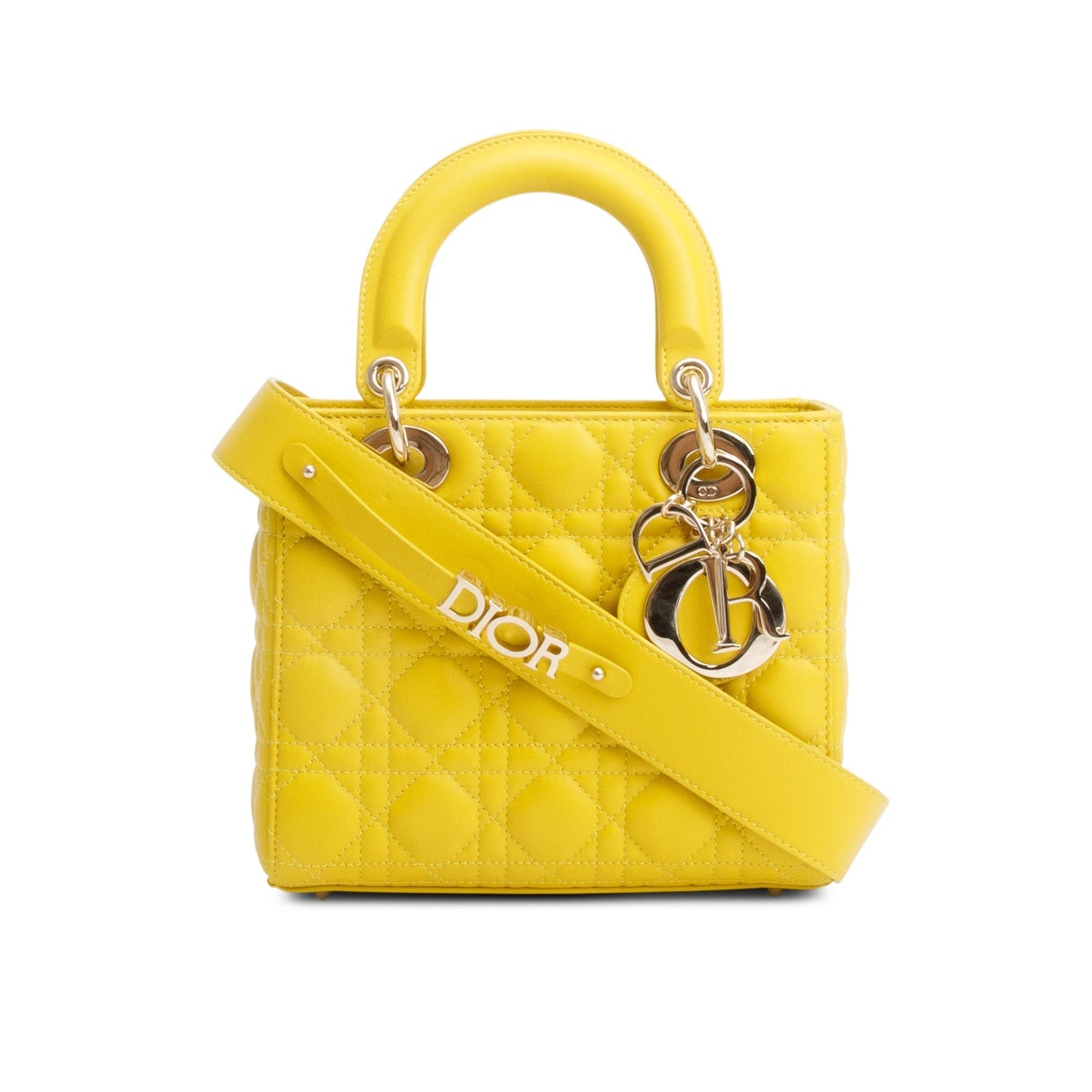 Christian Dior Yellow Cannage Lambskin Leather Small Lady Dior My ABCDior Bag