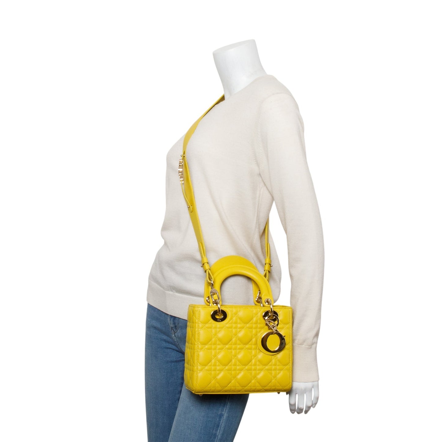 Christian Dior Yellow Cannage Lambskin Leather Small Lady Dior My ABCDior Bag