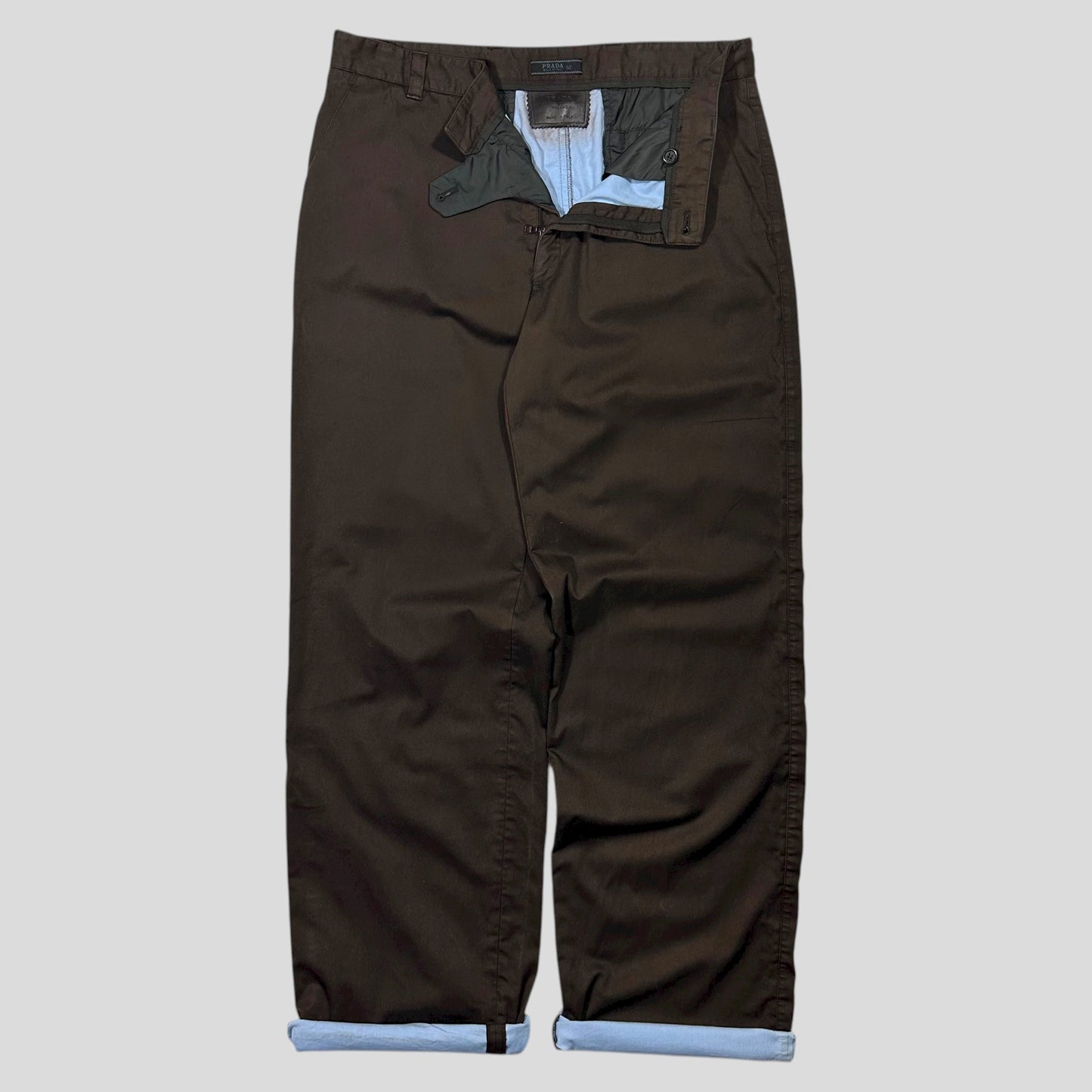 Prada AW00 Brown & Baby Blue Waxed Cotton Tro rs - IT52 (34)