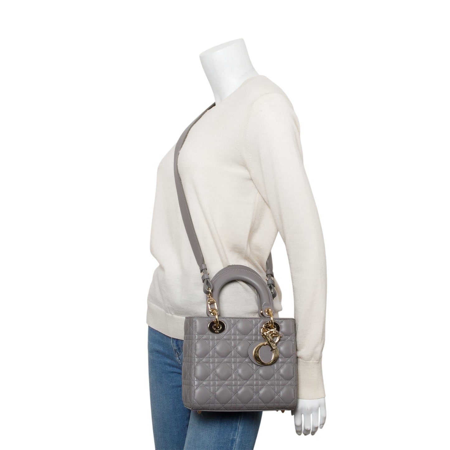 Christian Dior Grey Cannage Lambskin Leather Small Lady Dior My ABCDior Bag