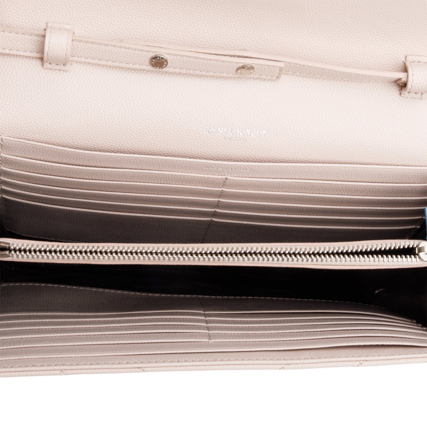 Saint Laurent Neutral Grain De Poudre Leather Classic Cassandre Envelope Chain Wallet