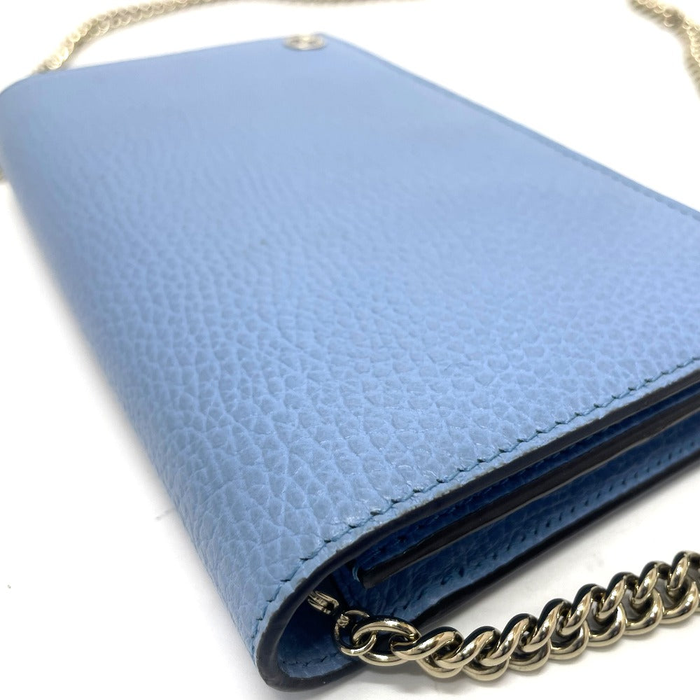 GUCCI Long Wallet Purse 466506 leather blue logo Chain wallet Women Secondhand