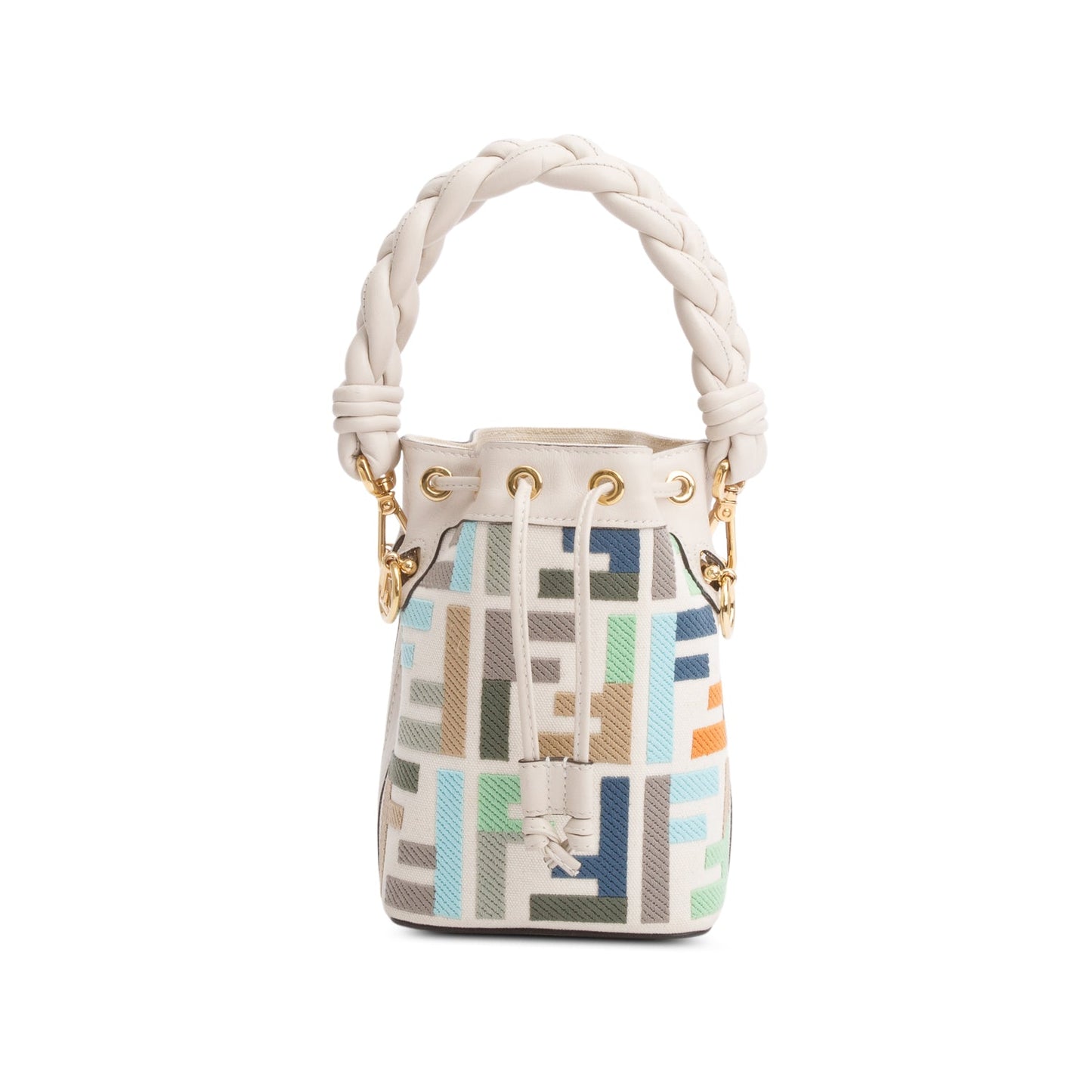Fendi White/Multicolor FF Embroidered Canvas F is Fendi Mini Mon Tresor Bucket Bag