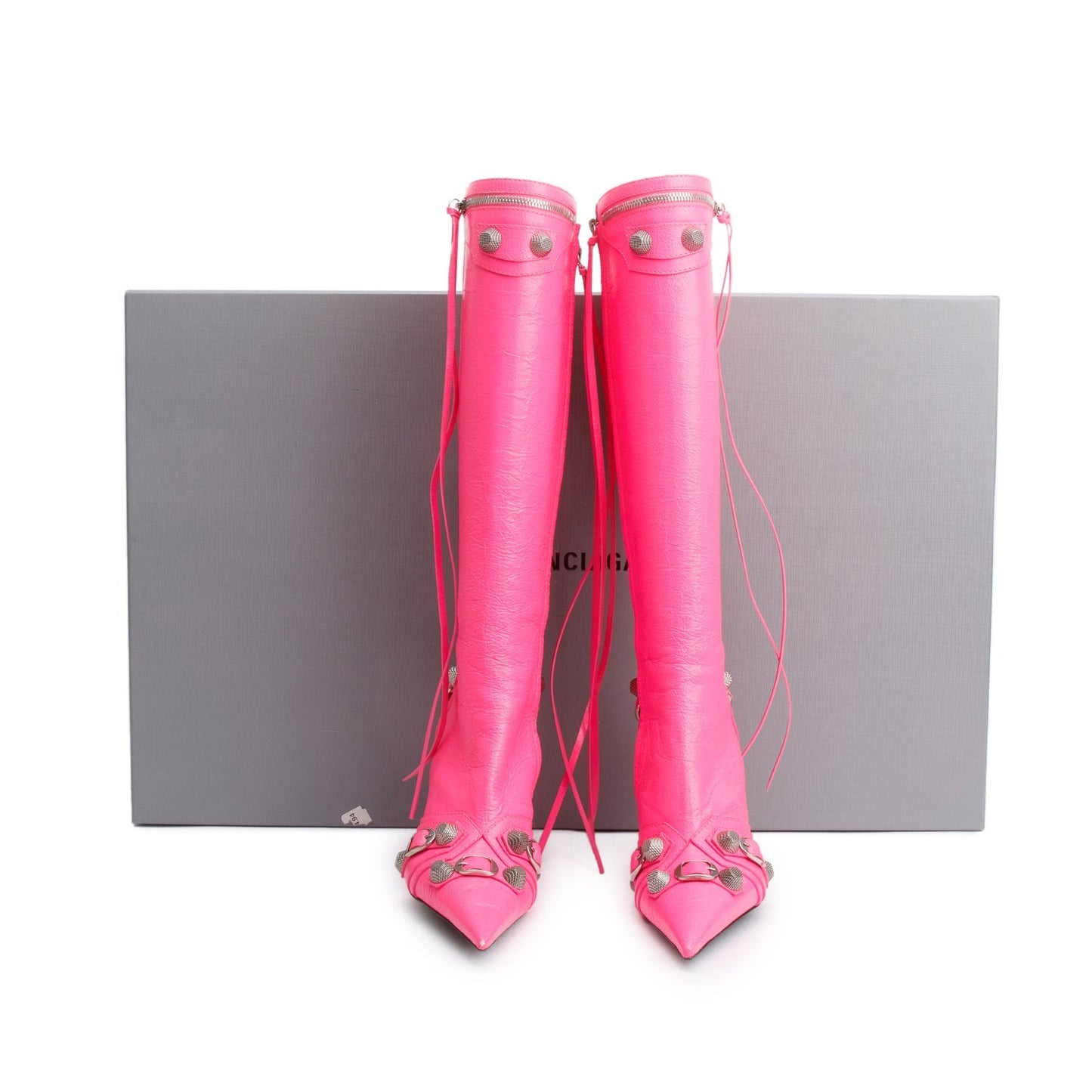 Balenciaga Pink Arena Leather Cagole Knee High Boots, Size 37