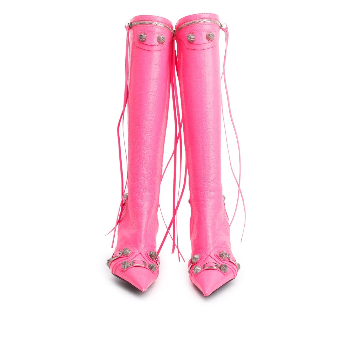 Balenciaga Pink Arena Leather Cagole Knee High Boots, Size 37