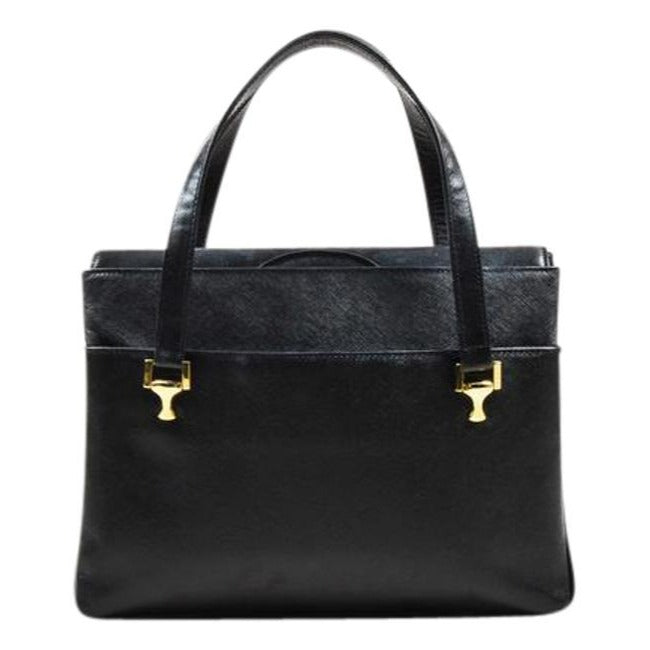 Gucci   Black Textured Coated Leather Patent Shoulder Bag