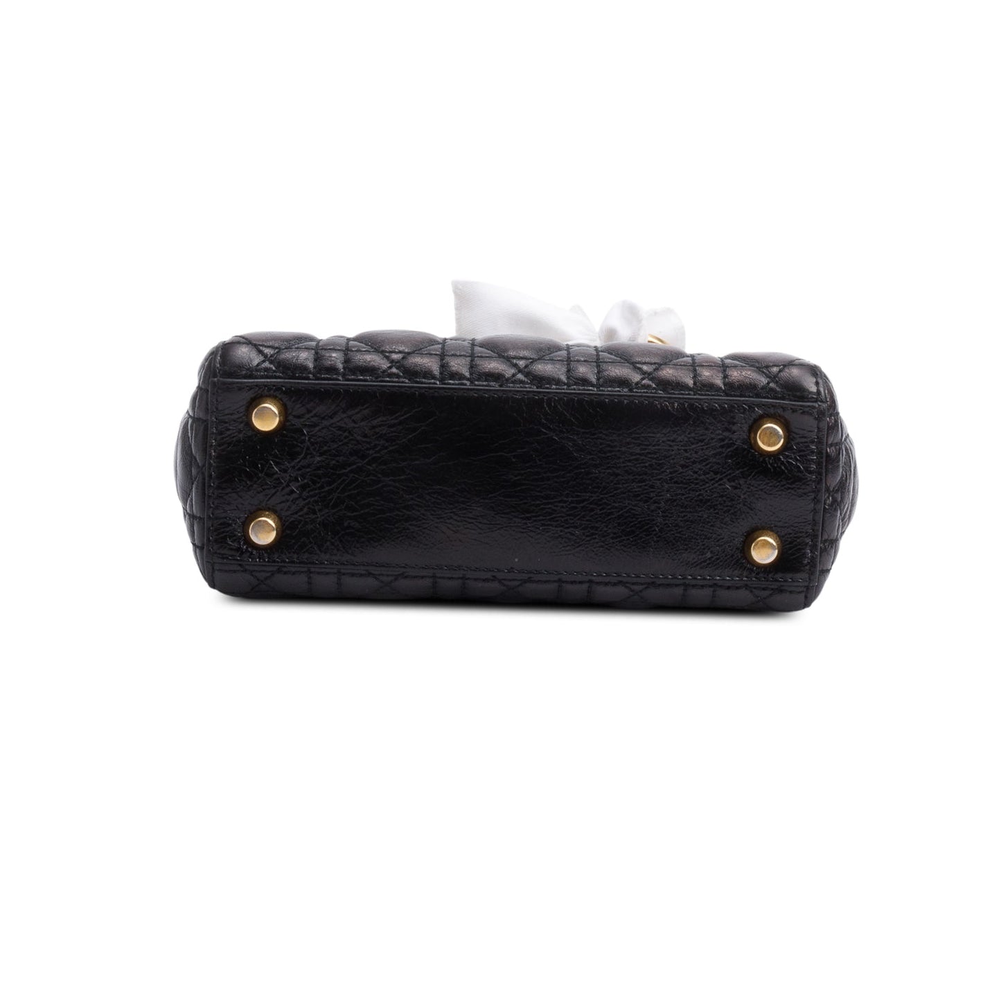 Christian Dior Black Cannage Crinkled Patent Leather Small Lucky Badges Lady Dior Bag