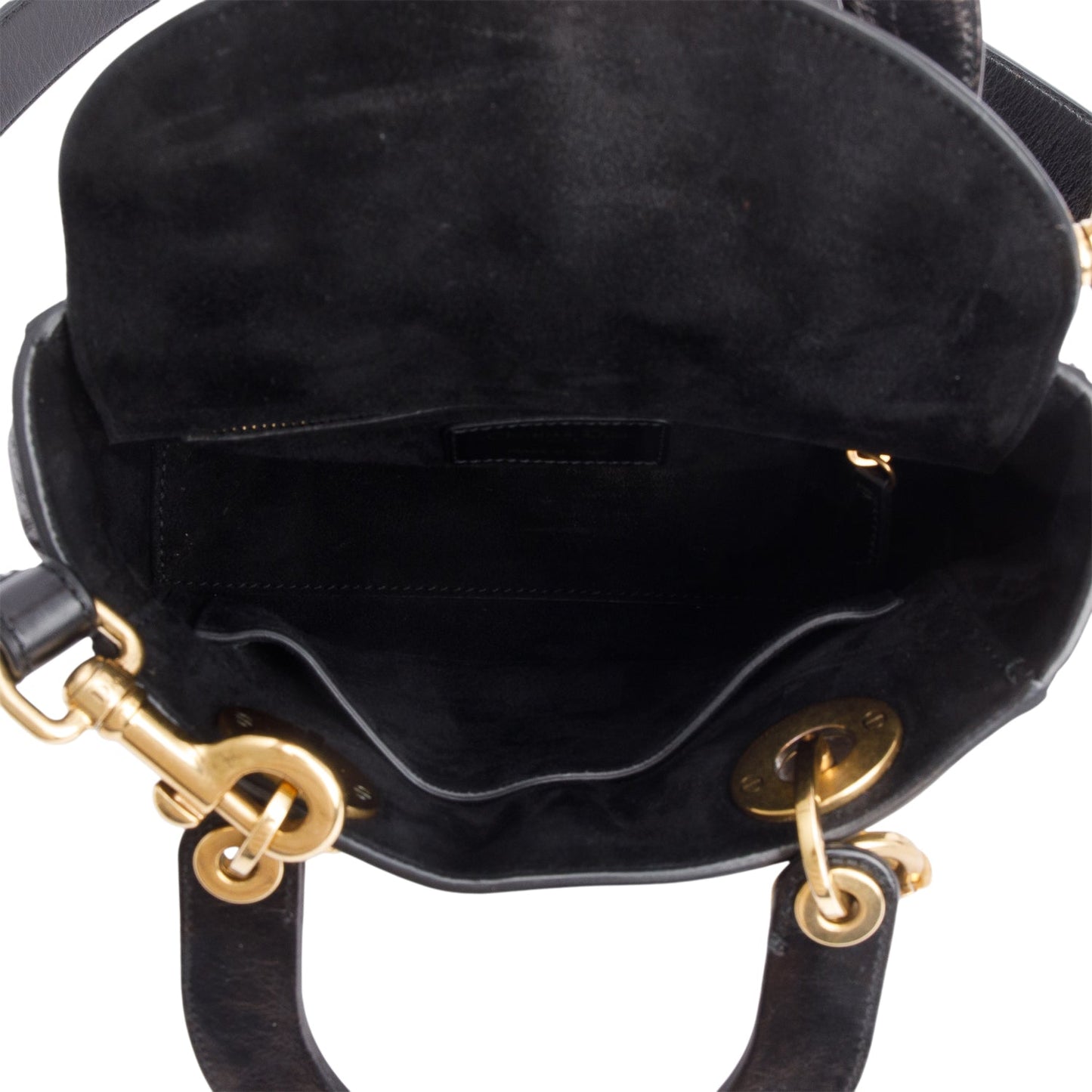 Christian Dior Black Cannage Crinkled Patent Leather Small Lucky Badges Lady Dior Bag