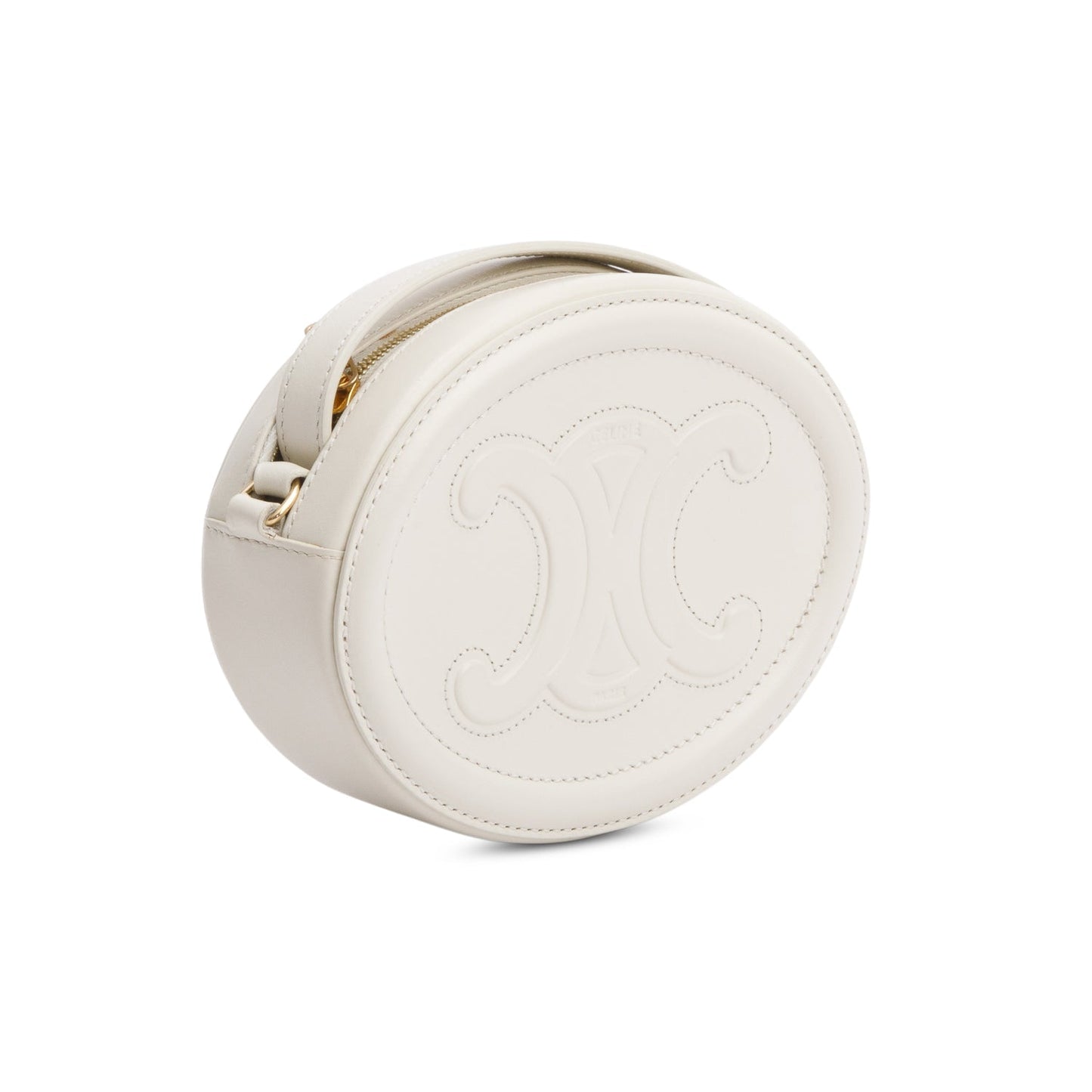 Celine 2021 White Smooth Calfskin Leather Mini Cuir Triomphe Oval Crossbody Bag