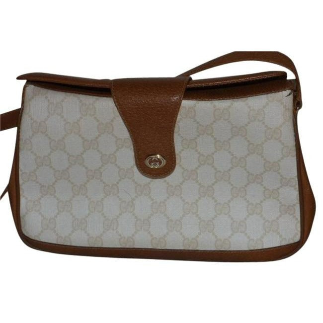 Gucci   Purses Ivory Coated Canvas With Camel Large G Logo Leather