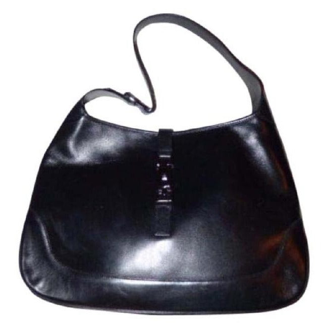 - Gucci, extra large size, classic, Jackie- O bag, made in hard to find,black all leather with a chrome piston closure and buckle