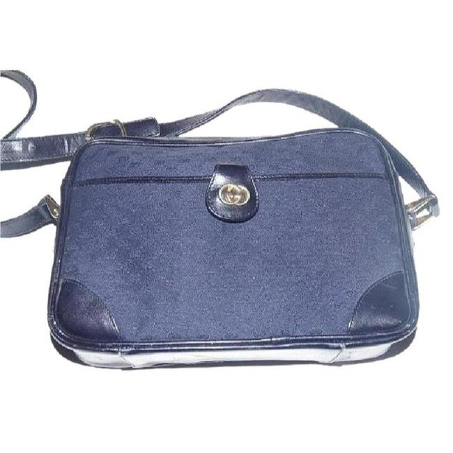 Gucci   Shades Of Blue With Small G Logo Canvas And Leather Cross Body Bag