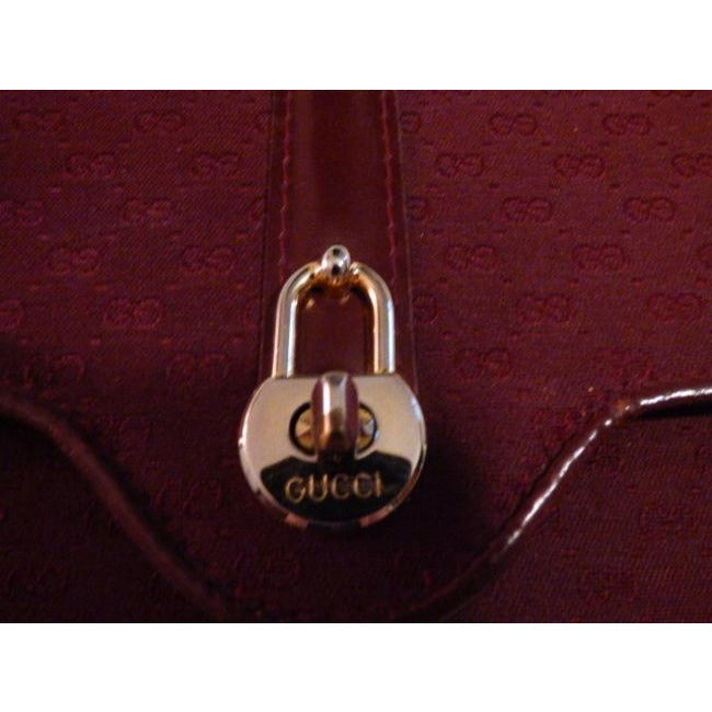 Gucci   Burgundy With Small G Logo Print Canvas Leather Shoulder Bag