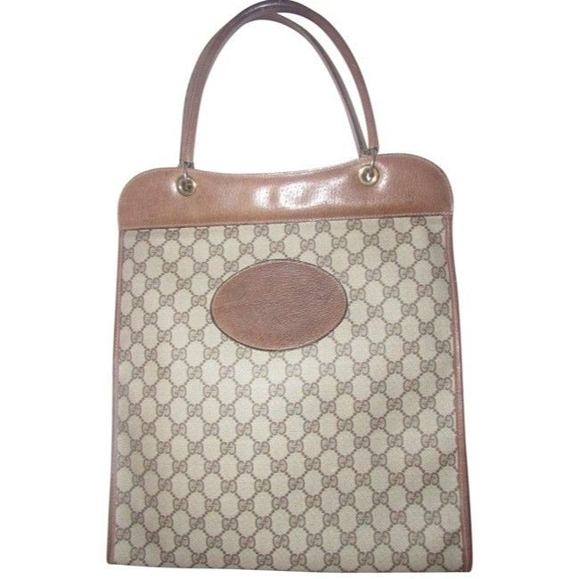 Gucci   Brown Large G Logo Print Coated Canvas And Brown Leather Tote