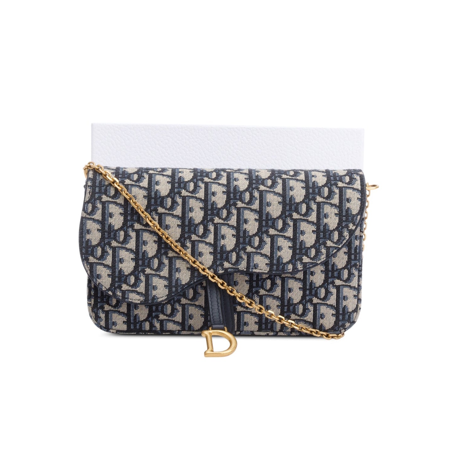 Christian Dior 2023 Oblique Jacquard Medium Saddle Pouch with Chain