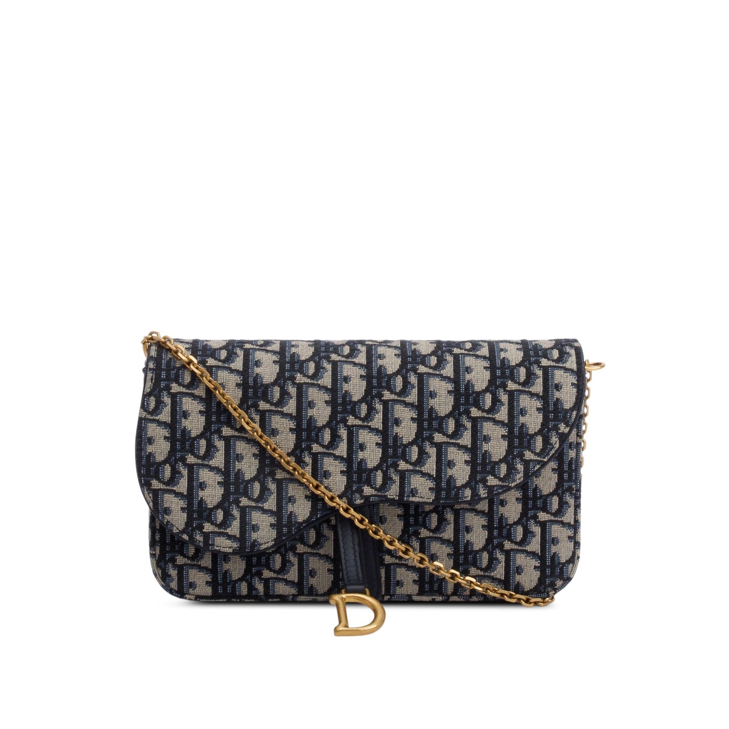 Christian Dior 2023 Oblique Jacquard Medium Saddle Pouch with Chain