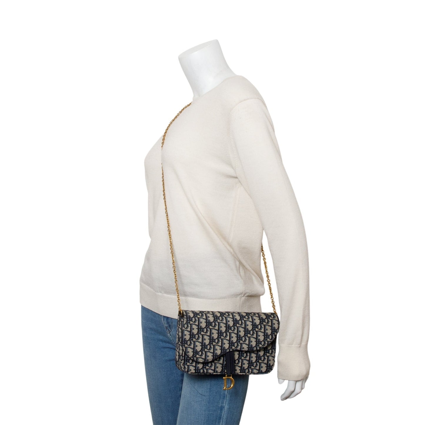 Christian Dior 2023 Oblique Jacquard Medium Saddle Pouch with Chain