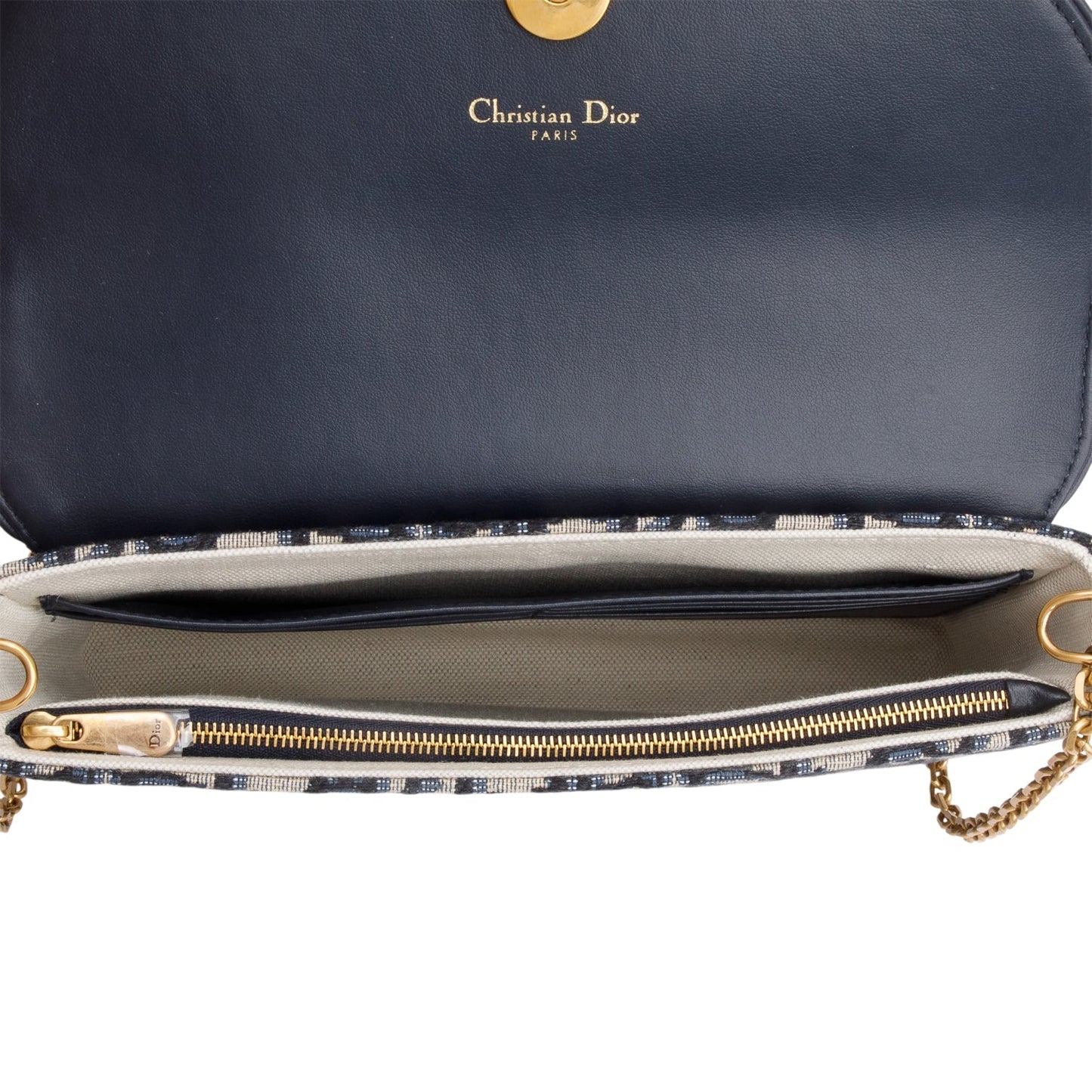 Christian Dior 2023 Oblique Jacquard Medium Saddle Pouch with Chain