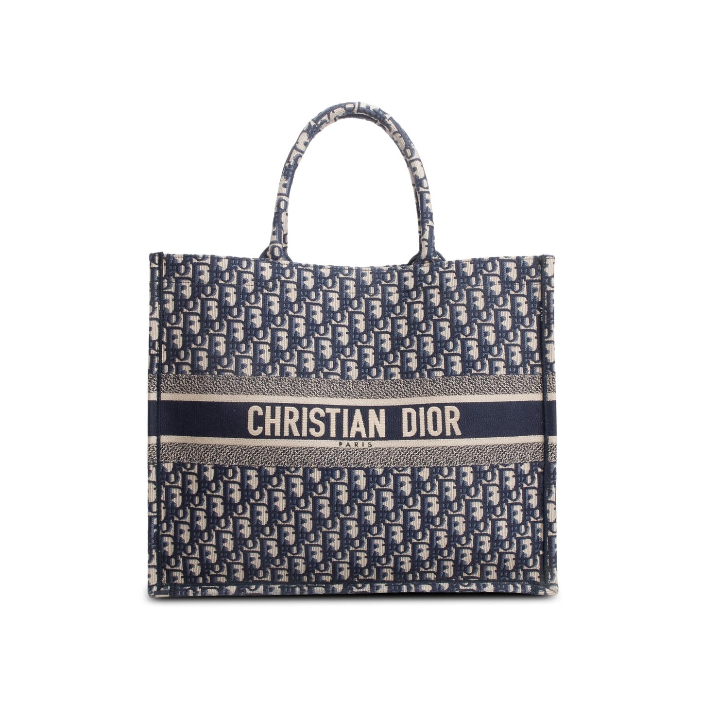 Christian Dior Ecru and Blue Dior Oblique Embroidery Large Book Tote