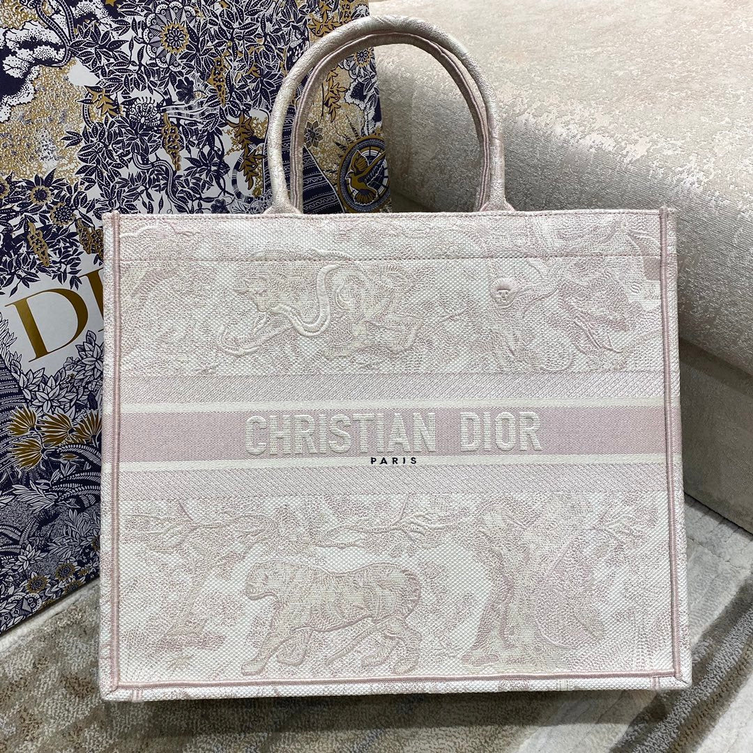 Top Quality Large Book Tote Pink Toile de Jouy Embroidery, Light Pink, For Women Womens Handbags, 42cm CD M1286ZTDT_M956