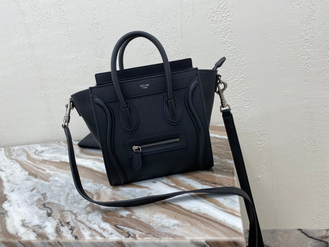 Top Quality Nano LuGucciage Bag In Drummed Black For Women 8in/20cm 189243DRU.38NO
