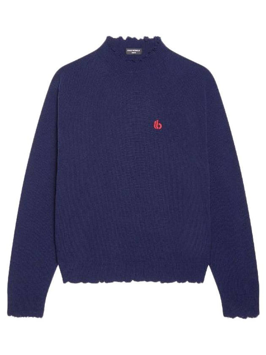 Luxury Balenciaga Trending 2025 B Logo Knit Top Navy