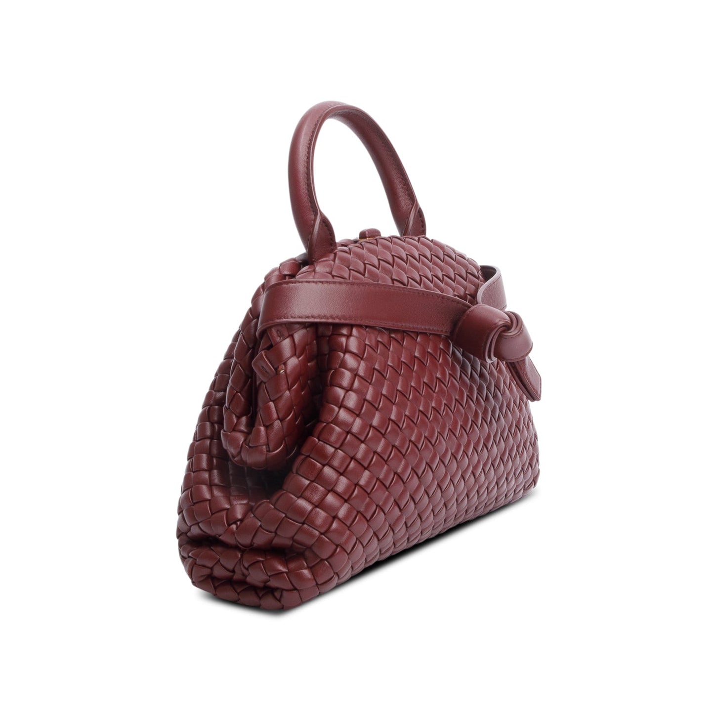 Bottega Veneta Burgundy Intrecciato Small Top Handle Bag