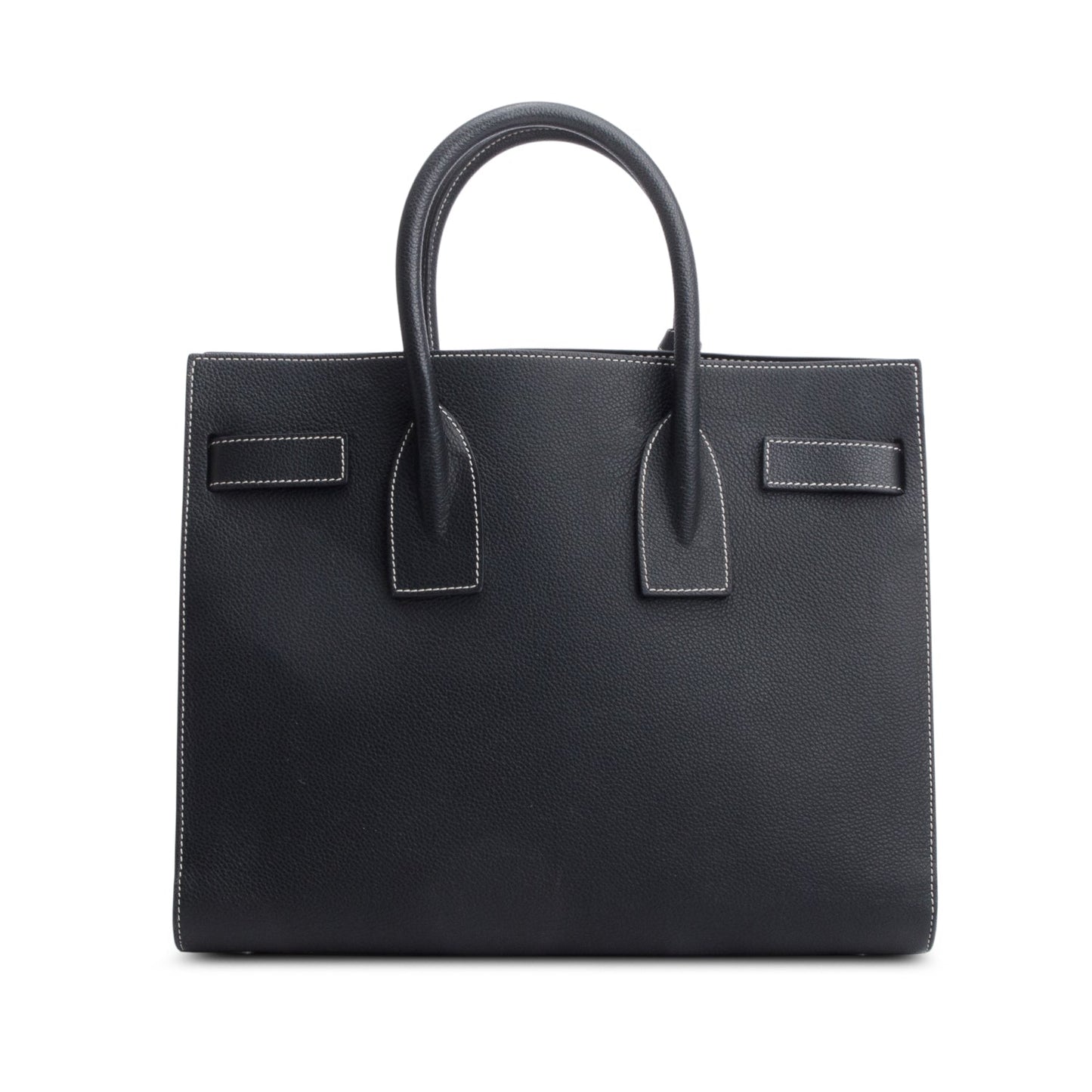 Saint Laurent Black Grained De Poudre Calfskin Leather Topstitch Small Sac De Jour Tote