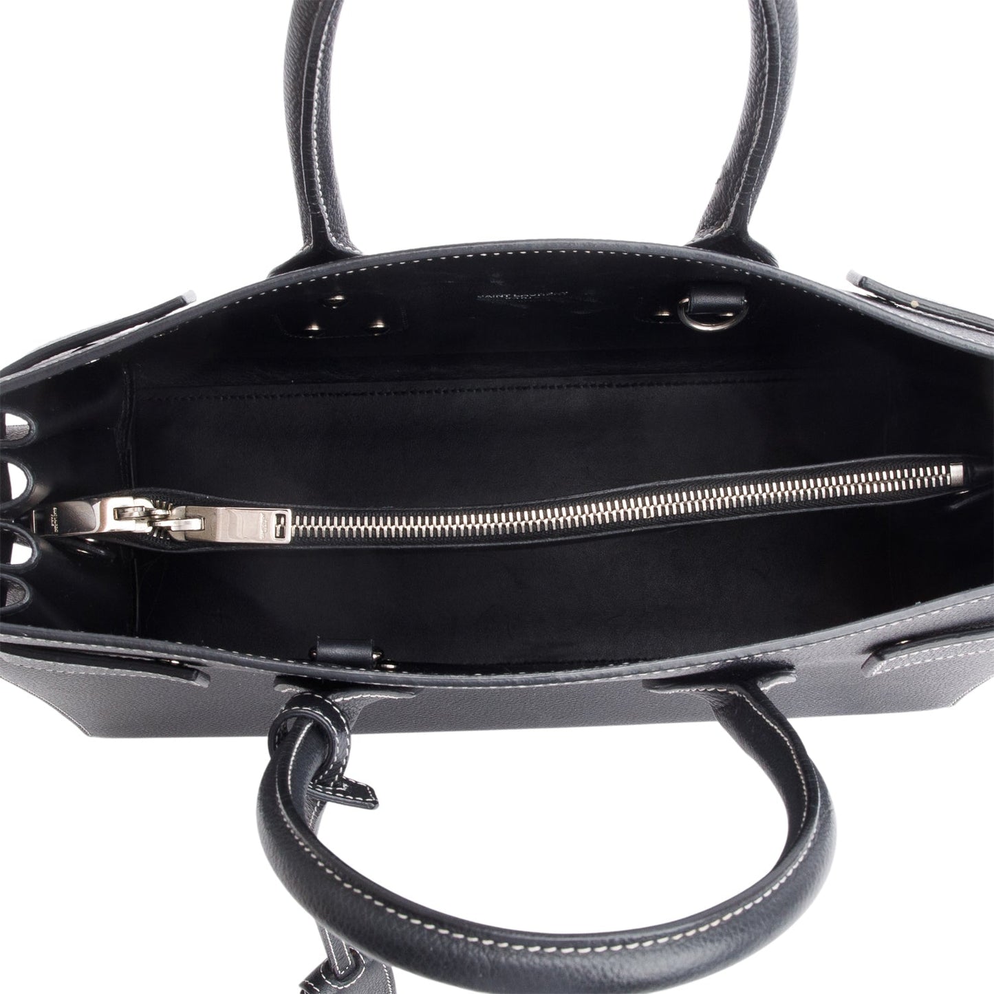 Saint Laurent Black Grained De Poudre Calfskin Leather Topstitch Small Sac De Jour Tote