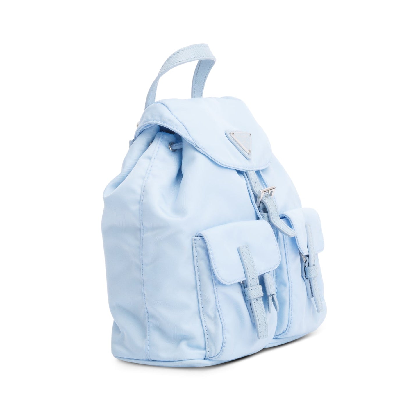 Prada 2022 Blue Tessuto Nylon & Saffiano Leather Mini Double Pocket Chain Shoulder Bag