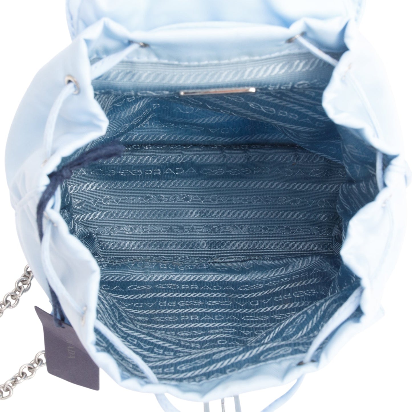 Prada 2022 Blue Tessuto Nylon & Saffiano Leather Mini Double Pocket Chain Shoulder Bag
