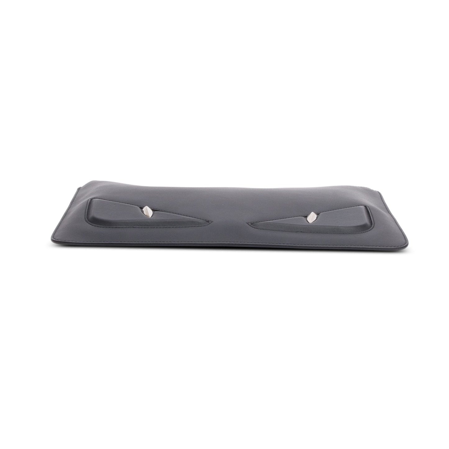 Fendi Black Calfskin Leather Monster Eye Zip Clutch